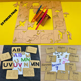 3-in-1 Wooden Kids Drawing Stencils & Puzzle – Jumbo Pack (99 Pieces)