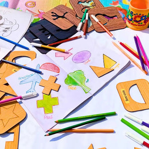 Wooden Shapes Drawing And Puzzles Stencils – 24 Pieces ( 12 Inner + 12 Outer )